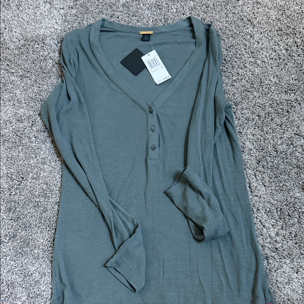 Maggie Sottero Slate Green V-Neck Long Sleeve Henley